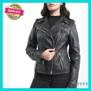 Lambskin Leather Motorcycle Jacket Classic Biker Style Chic Cropped Fit